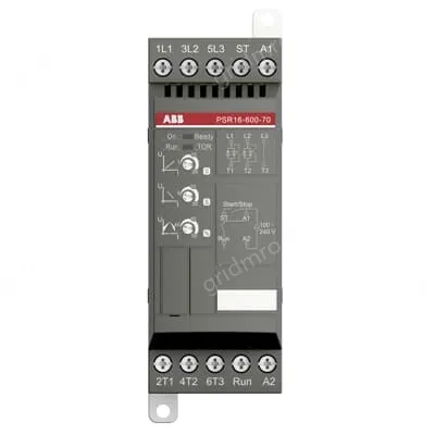 softstarter PSR16-600-70 has a rated maximum operational current of 16 A with an operating voltage span from 208...600 V AC.